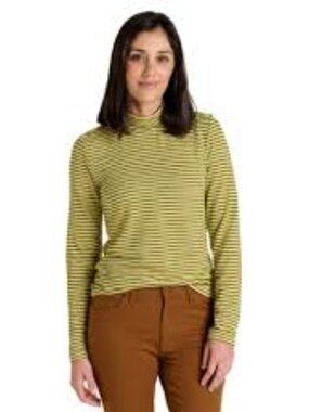 Toad & Co Piru Mock Neck Long Sleeve Striped Blouse In Pike Trio Stripe- L- UPF